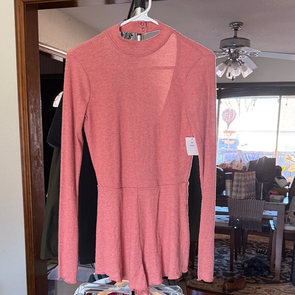 Urban Outfitters Pink Long Sleeve Knit Romper